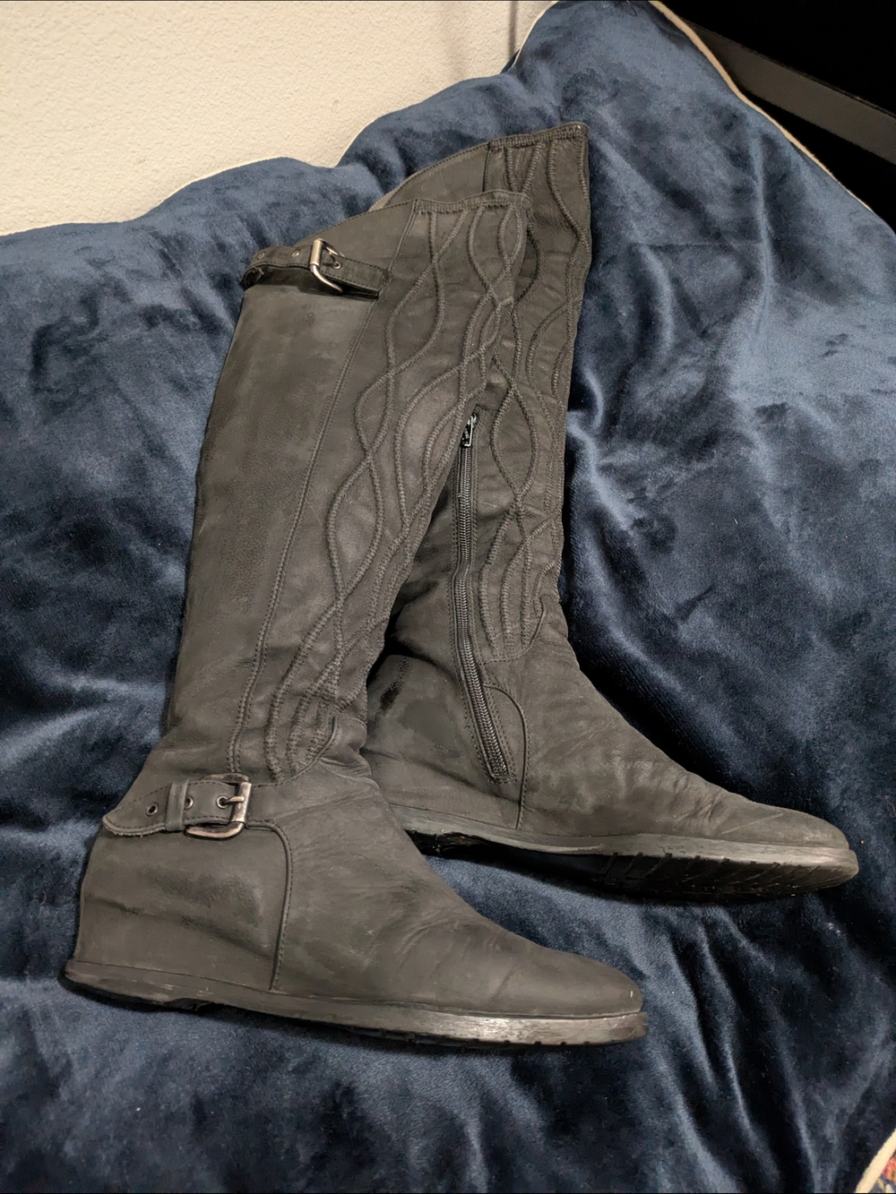 Women's Over-the-Knee Black Riding Boots with Buckle Detail